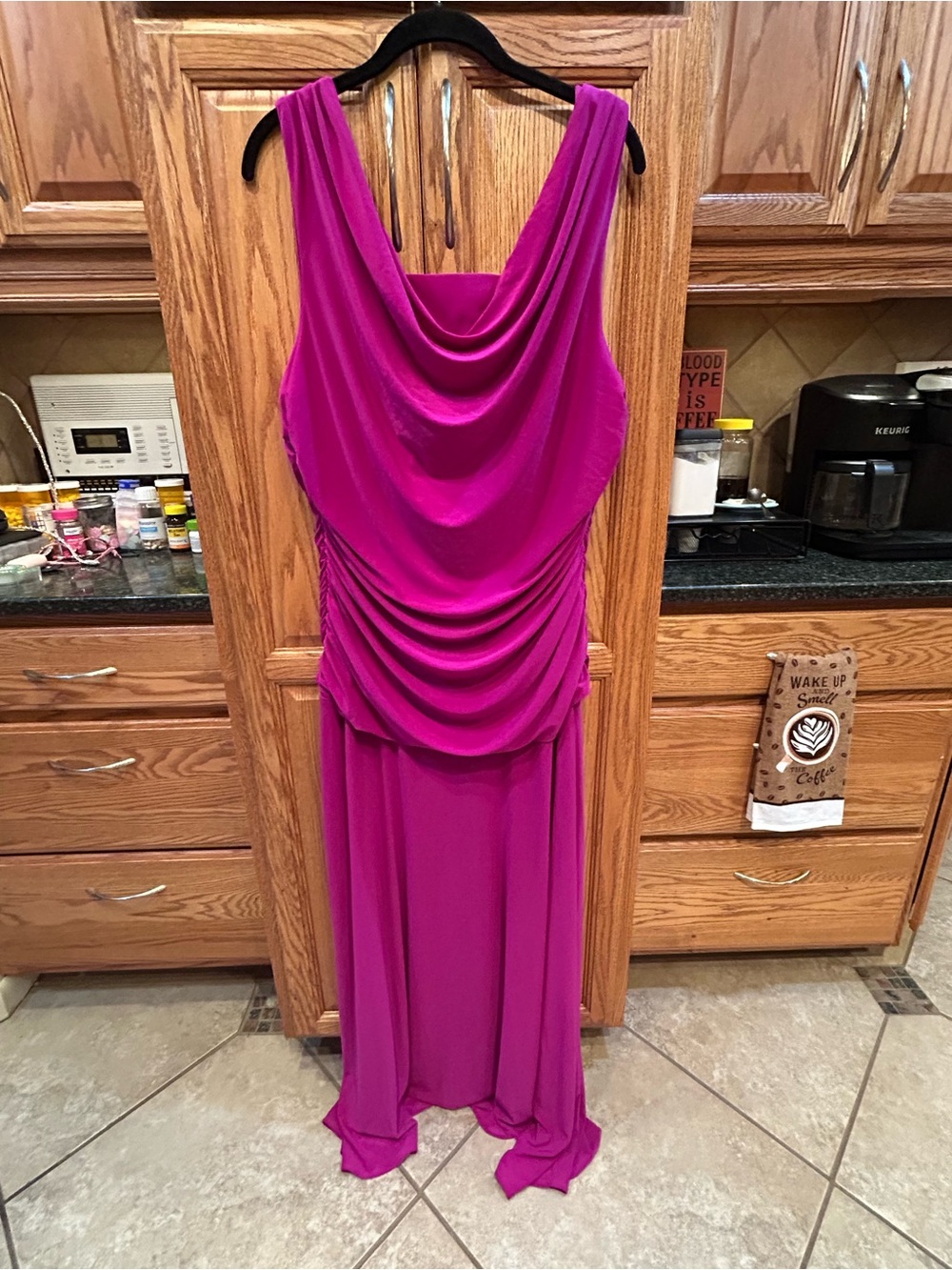 Magenta Draped Maxi Dress with Cascade Ruching